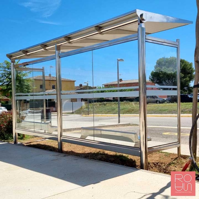 Marquesina parada d'autobús Passeig Marítim 5000 mm en acer inox